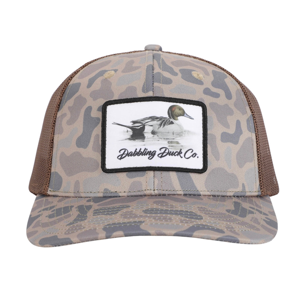 Pintail Floating Duck Patch Trucker Hat Snap Back Khaki/white 